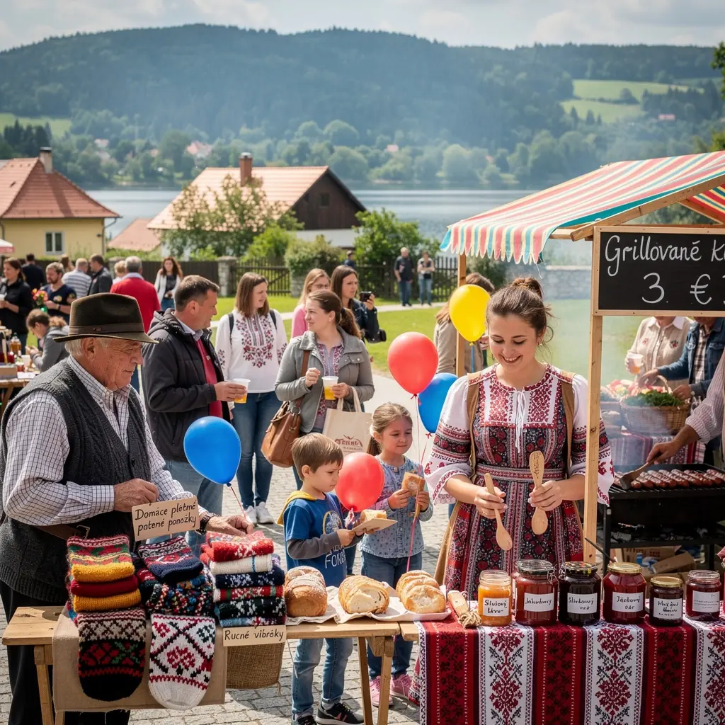 A picturesque sunset reflecting off the calm waters of the Orava reservoir, creating a tranquil atmosphere.